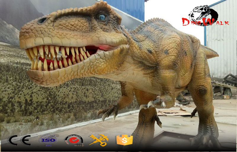 small size animatronic T-rex color yellow movement simulation